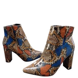 BAMBOO Multicolor Snake Print Ankle Boots